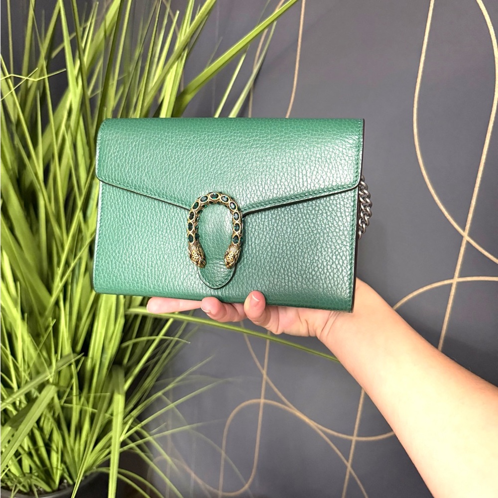 Authentic Gucci Dionysus mini bag emerald green leather silver chain strap - Picture 4 of 16